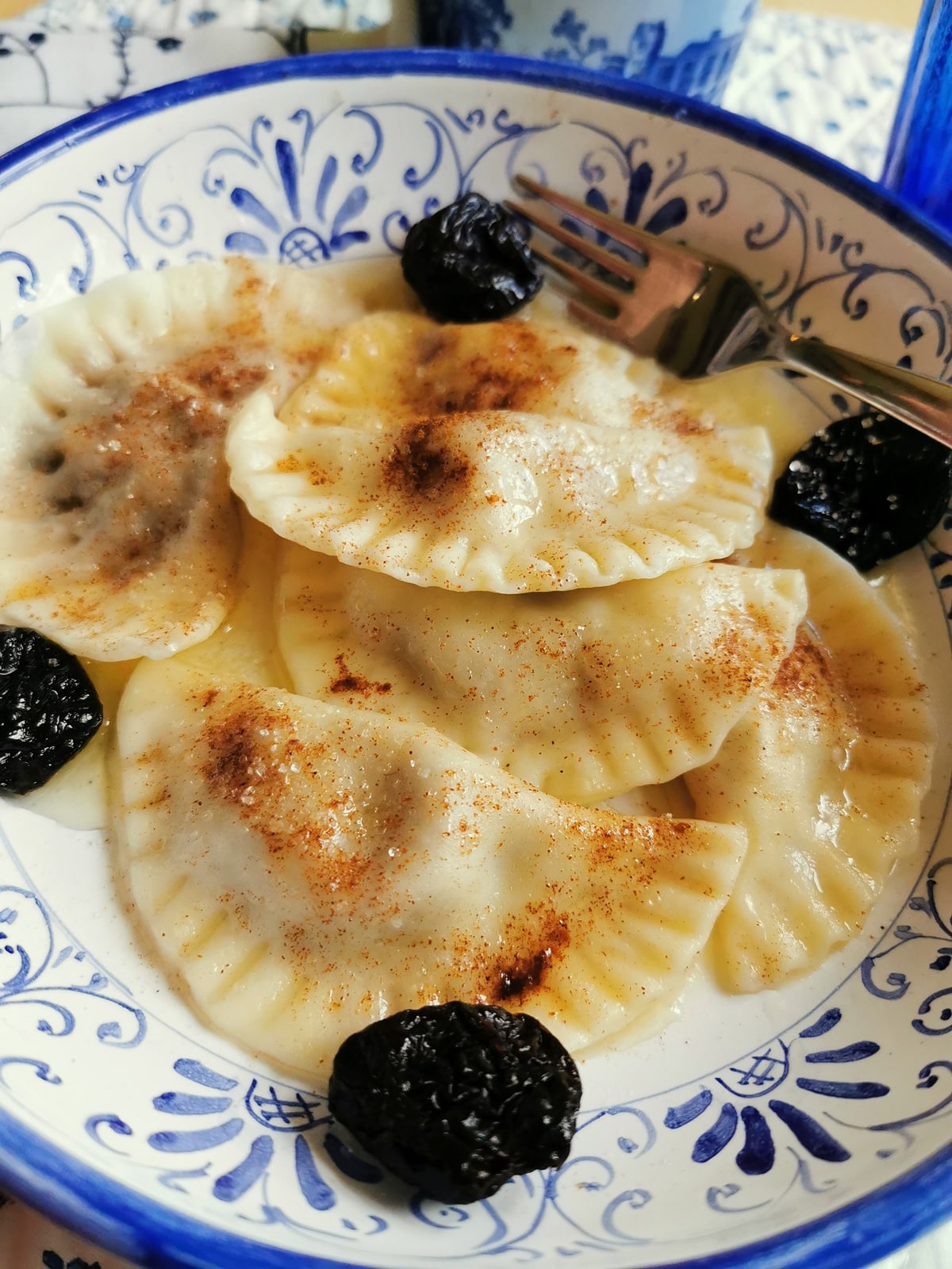 Sweet dessert ravioli in a bowl.
