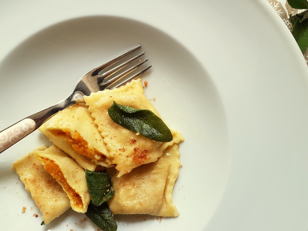 Pumpkin tortelli from Mantova a traditional Christmas ravioli.