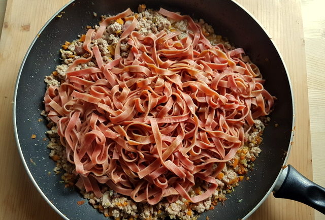 red wine pasta from Barolo with white ragu