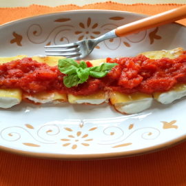 ricotta and basil filled paccheri pasta with homemade tomato sauce