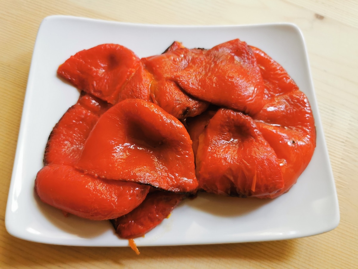Chopped roasted red peppers.