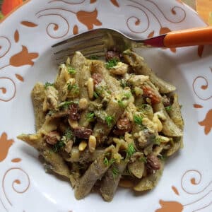 Sardine pasta in a bowl