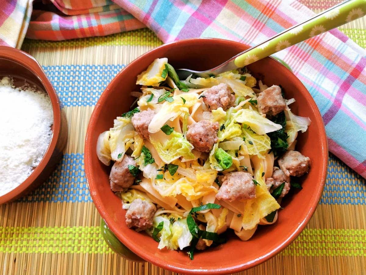 Sausage and cabbage tagliatelle.