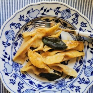 Scarpinocc di Parre with browned butter and sage.