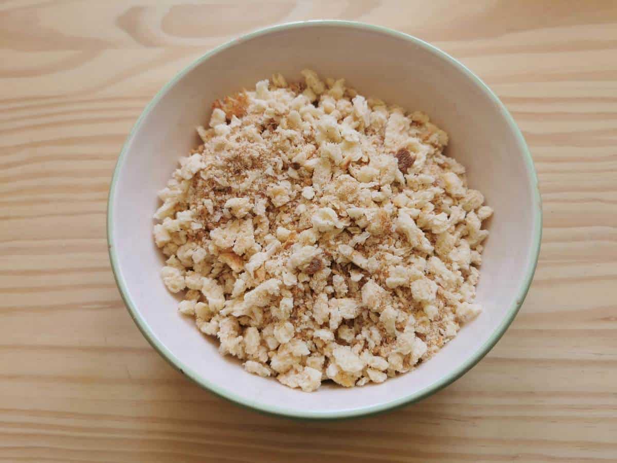 Homemade breadcrumbs from toasted or stale bread.