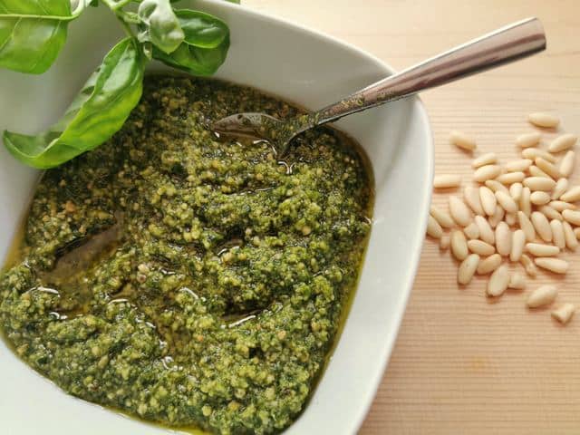 homemade basil pesto with pine nuts