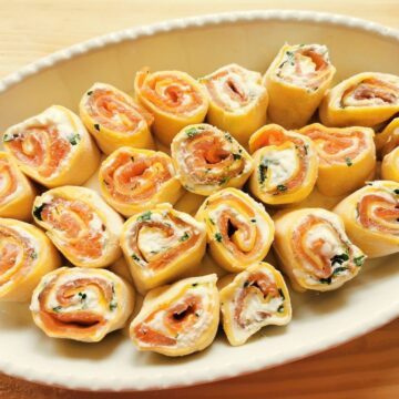 Smoked salmon pasta rosettes.