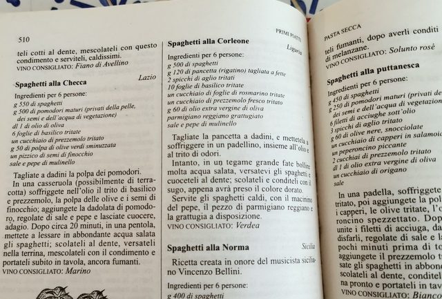 Italian cookbook with spaghetti alla checca recipe