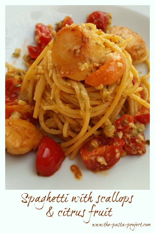 spaghetti with scallops and citrus fruit