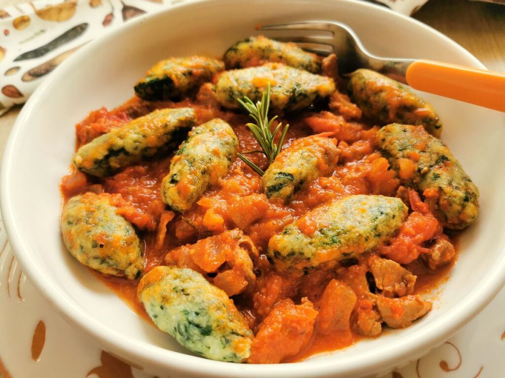 Spinach Gnocchi with Lamb Ragu Recipe from Abruzzo.