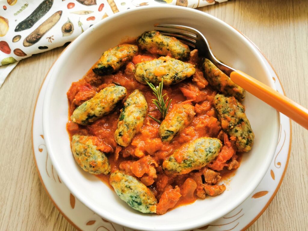 spinach gnocchi with lamb ragu.