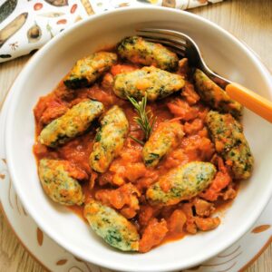 Spinach Gnocchi with Lamb Ragu Recipe from Abruzzo.