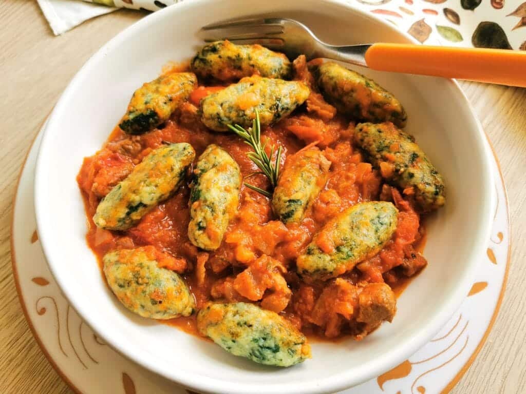 spinach gnocchi with lamb from Abruzzo