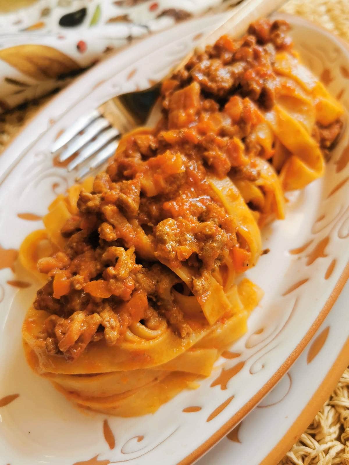 tagliatelle bolognese on a plate