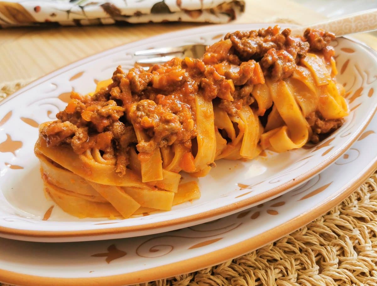 tagliatelle bolognese on a plate