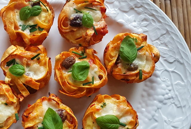 tagliatelle pasta muffin nests 