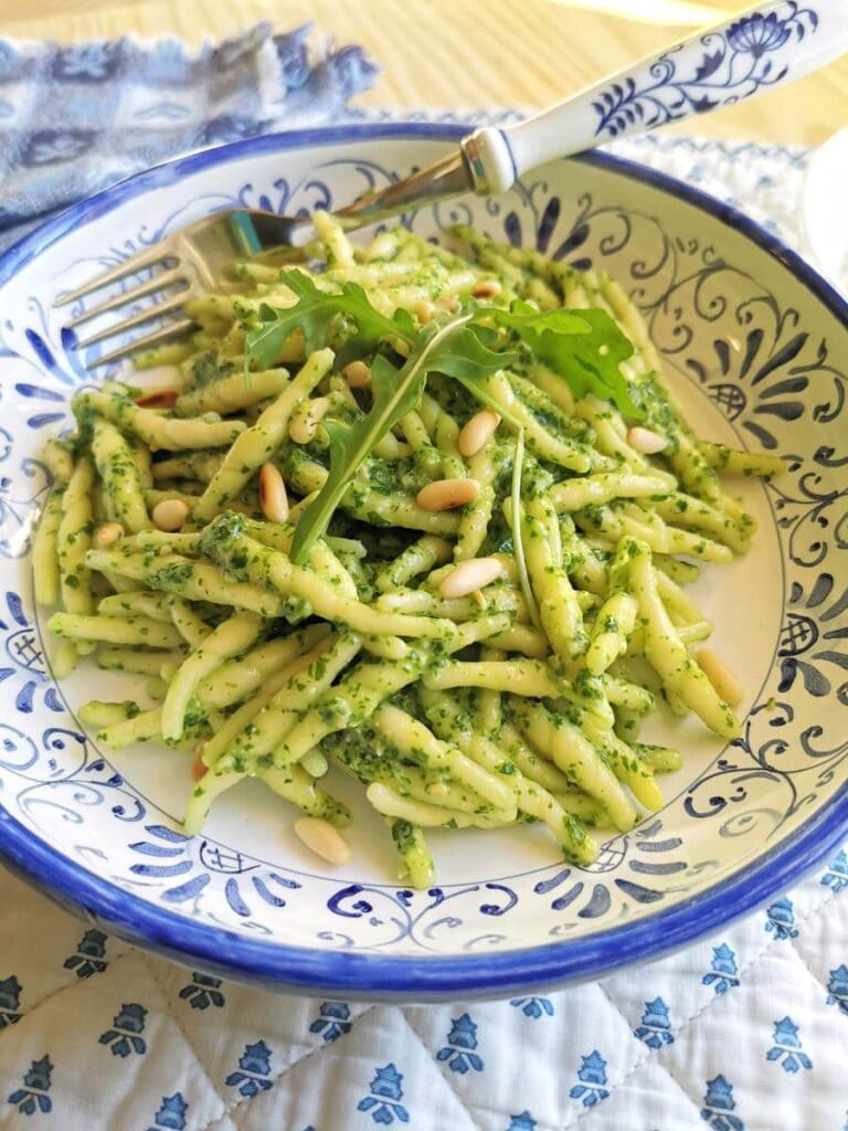 trofie pasta with rocket pesto (arugula)