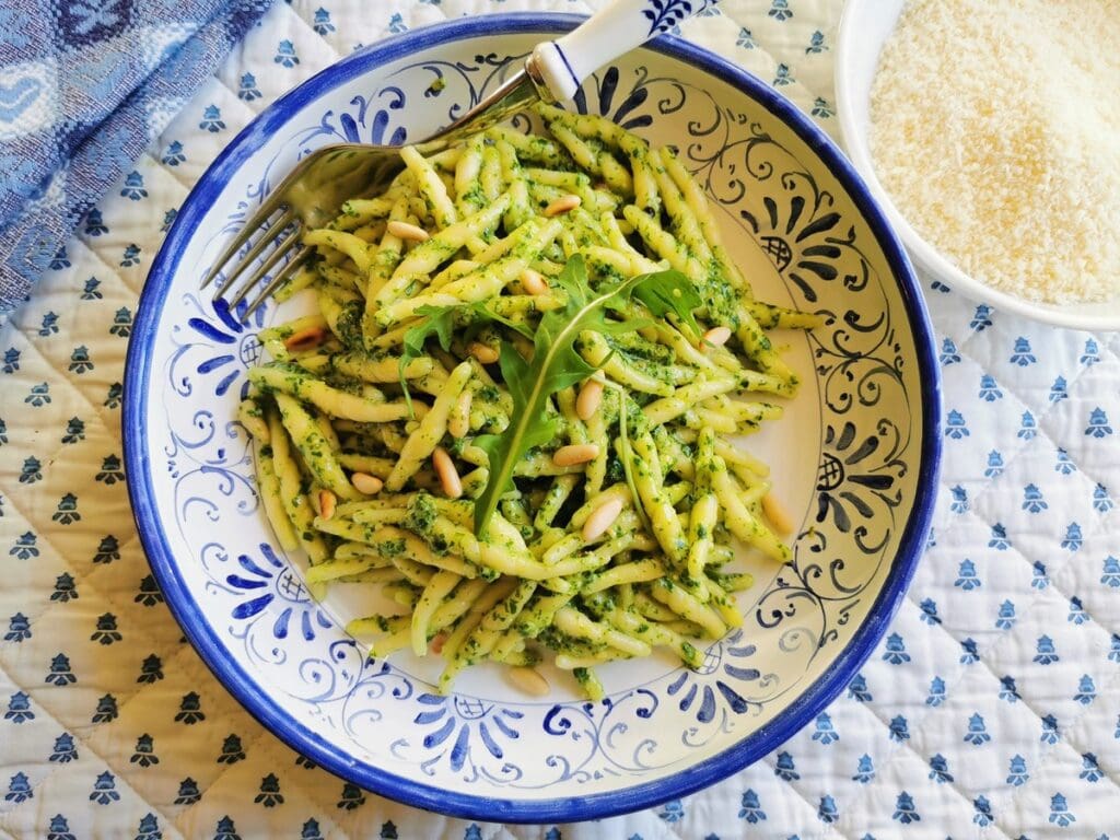 Trofie pasta with rocket pesto (arugula)